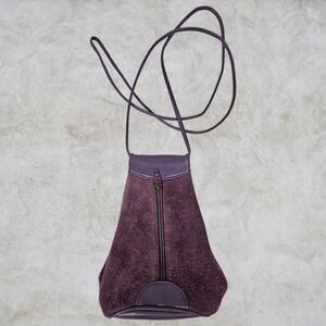 Magnum Fashions Purple Suede Leather Triangular Crossbody Bag Front Zip Pouch